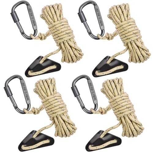 HOTUT Reflective Tent Guy Ropes, 4 Pack Tent Guide Rope with Aluminum Tensioners Adjuster, Tent Camping Rope 13 Feet/ 4M Long Guy Ropes, Reflective Cord Guy Line for Outdoor Camping Hiking Awning Tent