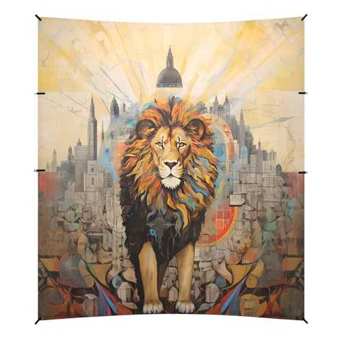 Camping Sun Shelters Lion in Front Of Castle Wall Beach Canopy 126 * 110.2in
