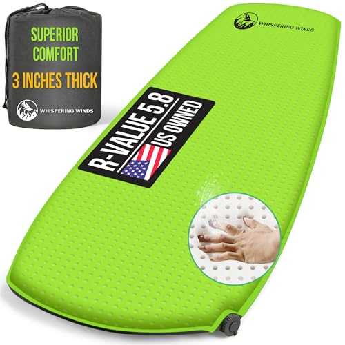 Whispering Winds Self Inflating Sleeping Pad, 3-inch Thick Sleeping Foam Mat for Camping, 4-Season Comfortable Tapered Inflatable Camping Mattress with 5.8 R-Value (78x25x3 inches)