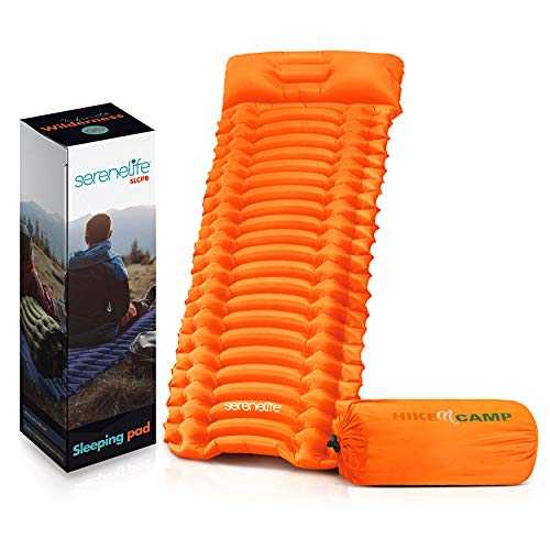 SereneLife Backpacking Air Mattress Sleeping Pad - Waterproof Lightweight Sleep Pad Inflatable Camping Sleeping Mat w/Carrying Bag - for Camping, Backpacking, Hiking, Orange