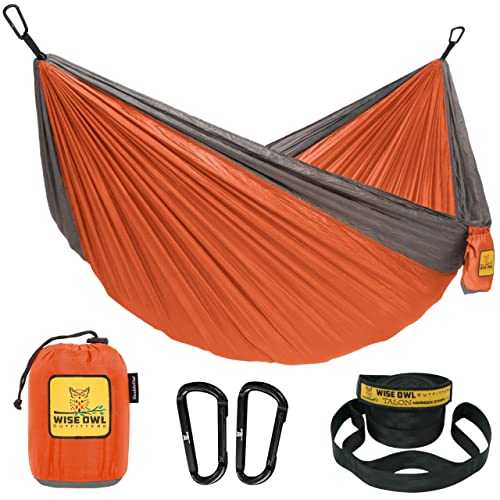 Wise Owl Outfitters Hammock Single & Double Camping Hammocks Gear For The Outdoors Backpacking Survival or Travel - Portable Lightweight Parachute Nylon Doubleowl Orange & Grey