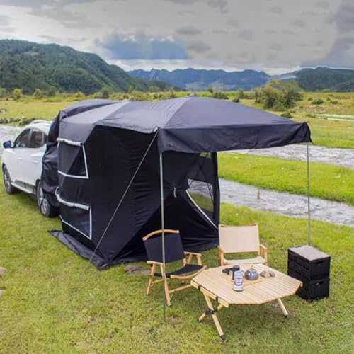 KLYDBMYT Car Tent SUV Tailgate Awning, Rear Sun Shelter or Independent Tent Dual Purpose, Portable Waterproof Roof Top Tents Car Trunk Canopy, SUV Tent Attachment for Camping(Black)