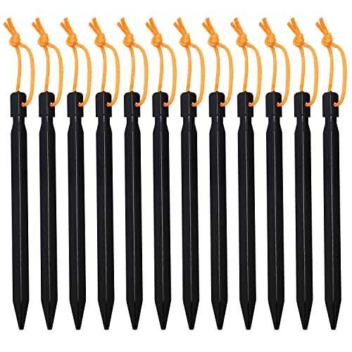 12 Pieces Tent Pegs, Y Shaped Metal Heavy Duty Camping Peg for Hiking Camping, Lightweight Aluminum Alloy Tent Nails, Black