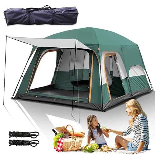 2-Room Family Camping Tent, 8-10/6-8/4-6 Person Outdoor Tent with Porch, Carry Bag, Privacy Changing Room Shelter Waterproof, 2 Windows & 3 Doors, Large and Spacious, Easy Setup green 380*260*200cm