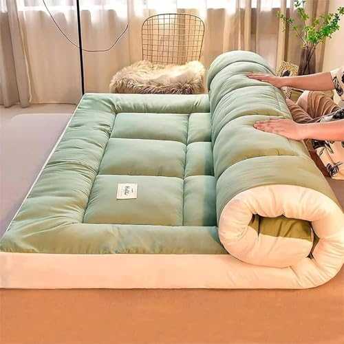 Japanese futon floor mattress, roll-up camping mat, full size and extra thick for sofa bed, car/dorm bed, suitable for home and travel.(Light green,120 * 200cm)