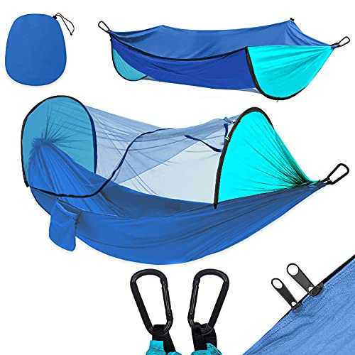 2 person camping hammock, sunshade hammock tent with bug net portable lightweight nylon parachute swing hammock with 2M tree strap for outdoor adventure camping,D