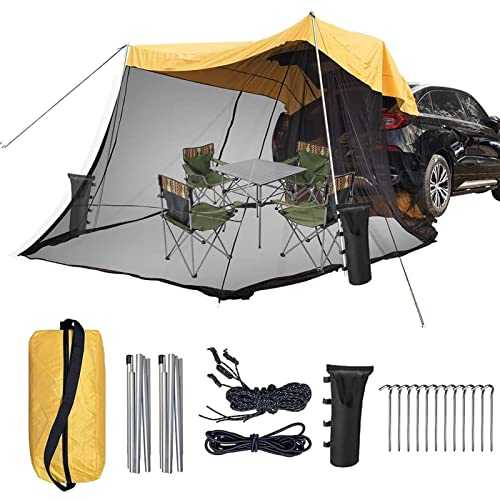 MOLVUS Tailgate Shade Car Awning Tent,Lightweight Portable Waterproof Car Rear Hatch Tents for Various SUV Travel Camping, 4 Persons with Screen Room