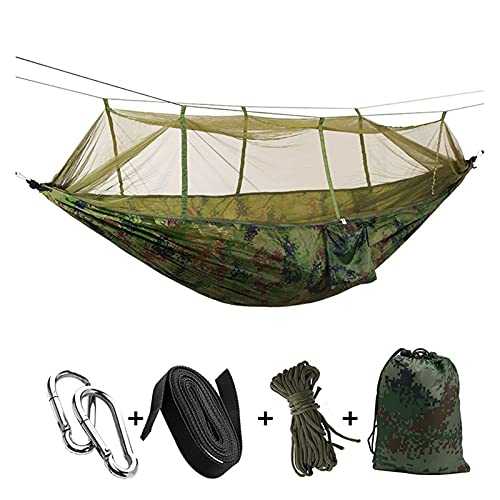 Camping Hammock 1-2 Person Portable Outdoor Camping Hammock with Mosquito Net High Strength Parachute Fabric Hanging Bed Hunting Sleeping Swing