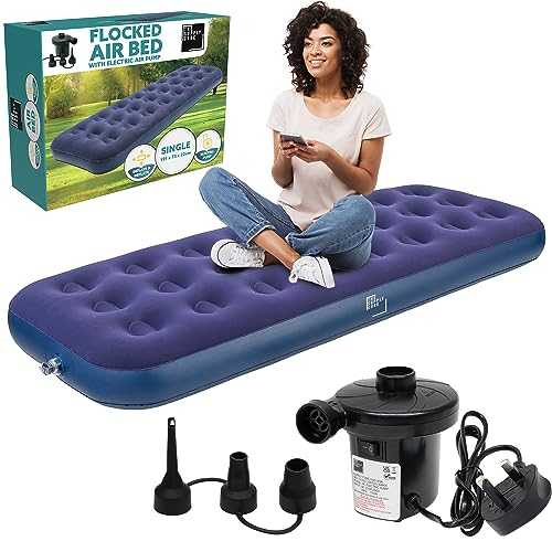 Supply Cube Air Bed - Durable Waterproof Inflatable Mattress - Comfortable & Versatile Camping Mattress & Blow Up Bed - Ideal Air Mattress for Camping & Home Use - Single Airbed with AC Electric Pump