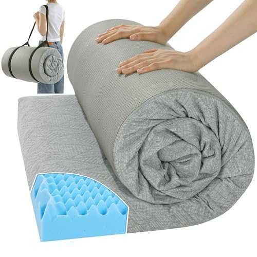 HOMBYS Thick Egg Crate Memory Foam Camping Mattress for Outdoor Sleeping, 3 Inch Roll Up Porable Pad Mat with Knitted Cover for Travel Truck Bed Tent
