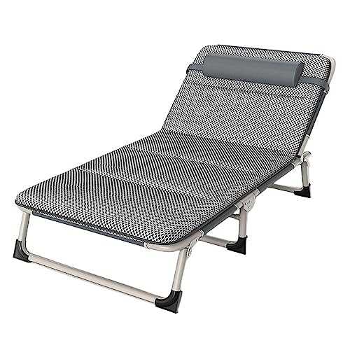 GXXINGIN Portable Folding Bed，Camping Cots,Folding Camping Cot for Adluts, Portable Lightweight Camping Bed with Pillow,4-Position Adjustable Backrest with Strong Steel Frame,Indoor Outdoor Recliner