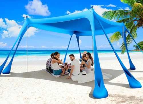 Wabolay Beach Tent Canopy Pop Up Shade 10x10ft Sun Shelter Portable Family UPF50+ with 8 Sandbags-2 Sand Shovel-4 Aluminum Poles-Ground Pegs-Carrying Bag for Outdoor Camping Fishing Backyard Picnic