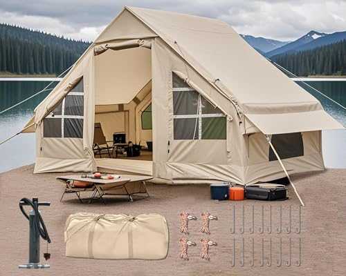 Inflatable Tent with Rainfly, 2/4/6/8 Person Inflatable tents for Camping, Air House Tent Includes Air Pump, Easy Setup Large Blow Up Tents, Glamping Tents with Vestibule