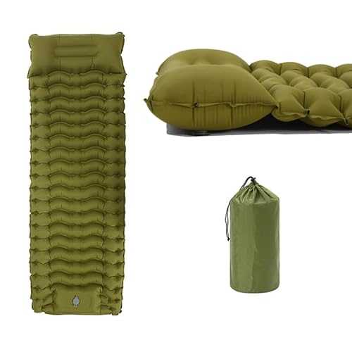 Ultralight Inflatable Sleeping Pad,Ultralight Inflatable Camping Mat - With Integr Waterproof Camping Mat with Built-in Foot Pump and Pillow, Tear-Resistant Air Mattress for Backpacking, Hiking, Green