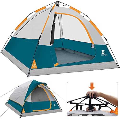 EZ-Sport Pop Up Family Camping Tent 4 Person Instant Tent with Removable Rain Fly - Automatic Tent Waterproof Windproof for Camping Hiking Mountaineering Easy Set up (Blue)