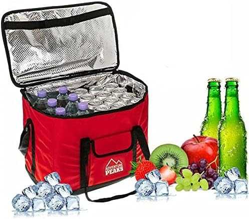 Almineez Collapsible Extra Large 30L 60 Can Insulated Hot/Cold Cooler Bag Food Beverages Drink Cool Box Picnic Camping Hiking Food Drink Ice Freezer Cool with Carry Handle