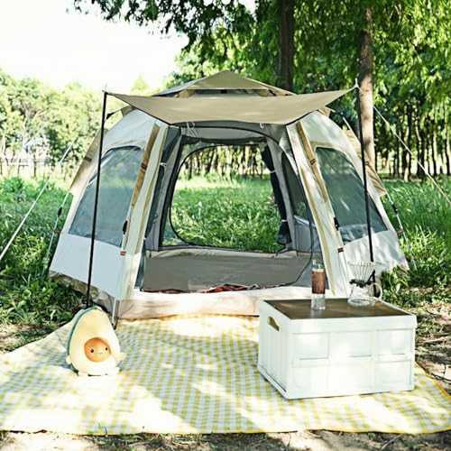 Large Size Tent, Pop-up Tent, Sleeps 5-8 People, with Porch and Living Area, Suitable for Family Camping, Camping, Backpacking, Off-white