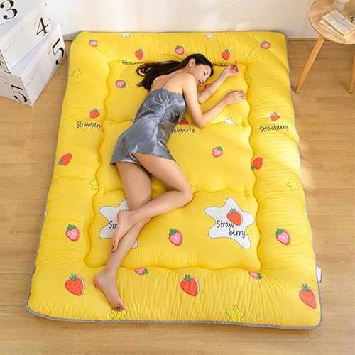 HYUFEIAO Roll Up Camping Mattress Floor Lounger Guest Bed Sleeping Pad For Couch Car/Dormitory Room Single/Double Futon Mattress Thick,Padded Japanese Floor Mattress(Yellow,100x200cm/39x79)