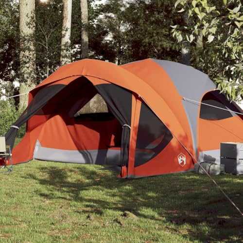 Furniture select-Family Tent Cabin 6-Person Grey and Orange Waterproof