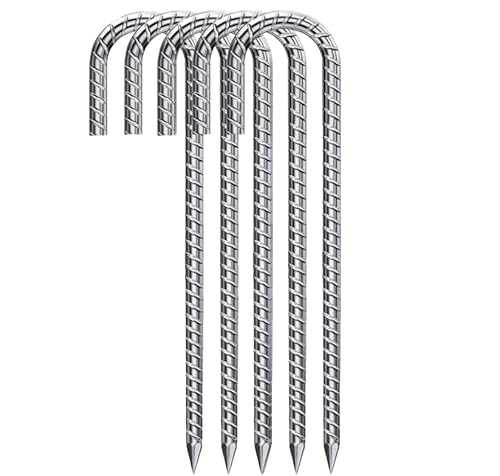 5 x Tent Pegs Metal Heavy Duty, 12 inch Long Ground Pegs, Carbon Steel J Shaped Rebar Stakes, Metal Tent Stakes Camping Peg Anchors for Garden Outdoor Trampoline Swing Football Net