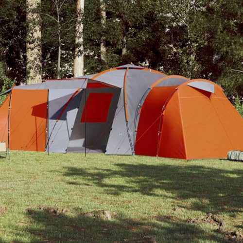 Rantry Camping Tent 12 Persons Grey&Orange 840x720x200 cm 185T Taffeta, Camping Tent, Waterproof Backpacking Tents, Easy Setup Lightweight for Hiking Backyard Outdoor Garden Family Tent