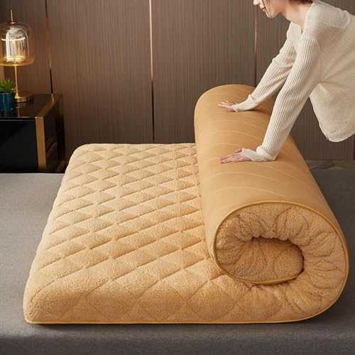 MJMLUCK Japanese Thick Tatami Mattress, Lamb Wool Mattress,Japanese Futon Floor Mattress Foldable,Roll Up Student Dormitory Sleeping Mattress,Camping Couch,Guest Mattres, 90x200 (Camel 180x200)