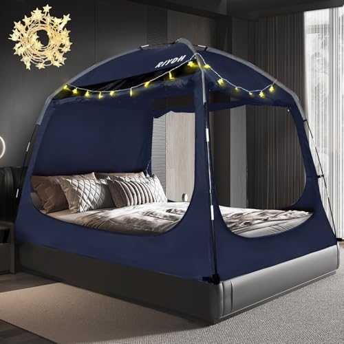 Bed Tent Bed Canopy for Adult and Kids- Portable Sleeping Tents Indoor Dream Tents 70% Blackout with String Light 3 Doors Breathable Privacy Space Tents (Twin,Full,Queen)