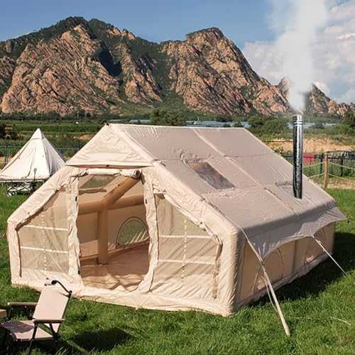 Sport Tent Inflatable Tent with Pump,Family Tent for 4-6 Persons with Stove Jack Hole,4 Season 3000mm Waterproof Windproof Large Air Tent Pop-Up Tents,Quick to Set up