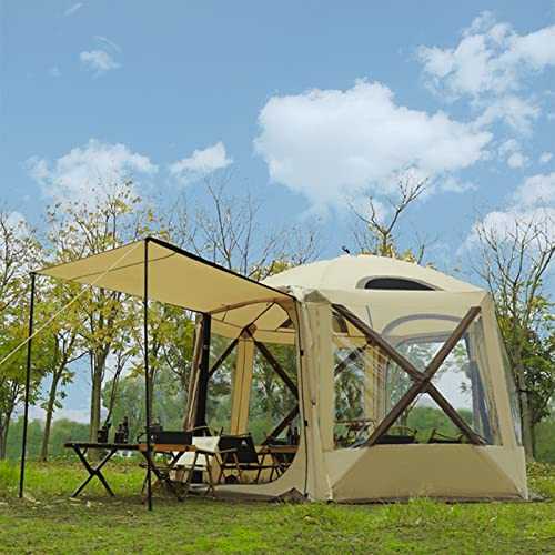 Instant Cabin Tent | Portable Large Pop Up Tent Easy Setup for Family Camping | Hexagon Restaurant Tent with Wind Rope/Ground Pegs/Door Poles/Storage Bag