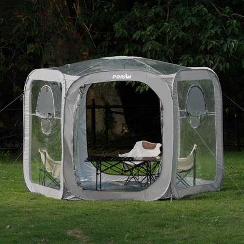 Porayhut Pop up Bubble Tent Screen House10’X10’Large Camping Sun Shelter,Weather and Cold Proof Pod with Detachable Sunshade Cloth,Waterproof Floor,2 Zipper Doors and 4 Mesh Breathable Windows