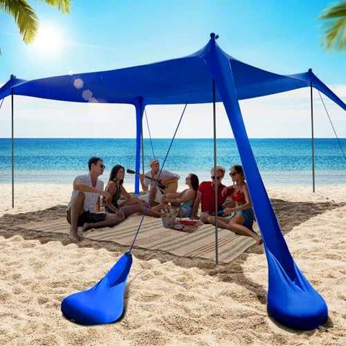 Beach Tent Sun Shelter 10x10FT Beach Shade Canopy with 8 Sandbags, UPF 50+ Protection Beach Shade Canopy, Outdoor Tent for Beach Camping Trips, Backyard, Fishing