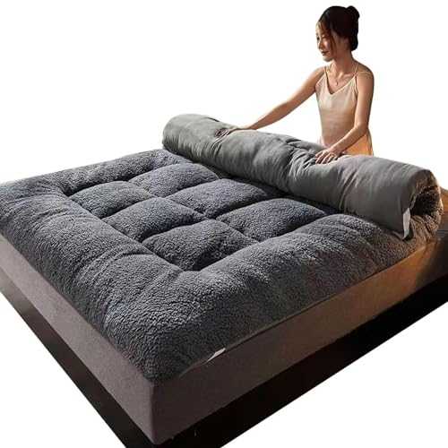 AWMYEZOU Skin Friendly Plush Thicken Floor Mattress, Non-Slip Quilting Tatami Mattress Japanese Foldable Futon Mat, Roll Up Camping Mattress Floor Sleeping Pad Guest Single Double (Color : GREY, Si