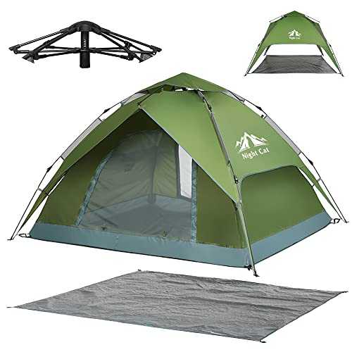 Night Cat Camping Tent 2 3 4 Person Man Waterproof Easy Set Up Take Down Up Dome Family Tent Automatic