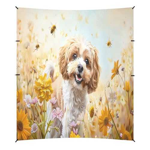 Camping Sun Shelters Cockapoo Dog Standing in The Flowers Beach Canopy 126 * 110.2in