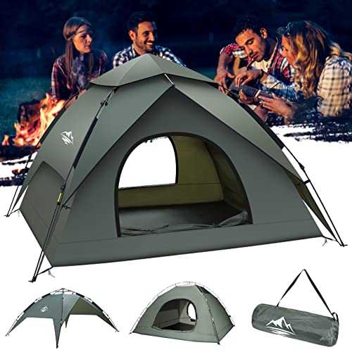 Camping Tent, 3-4 Man Person Tents Pop Up Family Dome Tent Waterproof Windproof, Large Lightweight 4 Seasons Tent, 2 in 1 Double Layers Portable Camping Tents for Hiking Backpacking Outdoor