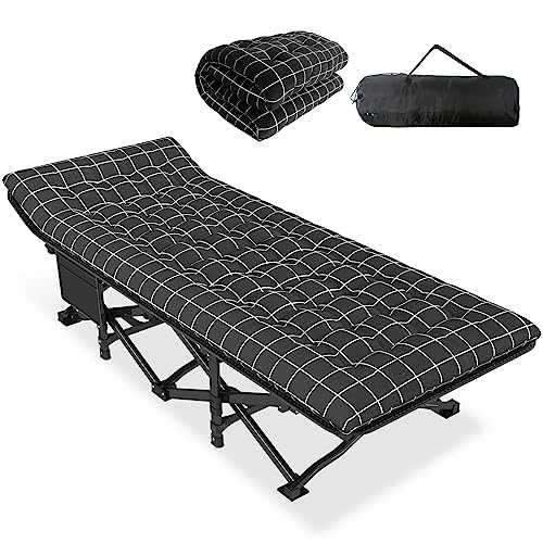 ATORPOK SHOP Camp Beds for Adults with Cushion, Comfortable Travel Camping Cot for Sleeping, Portable Tent cot with Carry Bag Supports 450 lbs (Black)