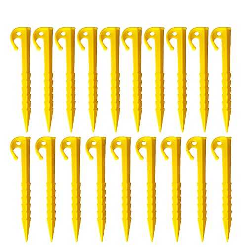 Kungfu Mall 20Pcs Tent Pegs Plastic Tent Nails with Bag Ultralight for Pitching Camping Tent Canopies, Farm Fix Pegs Garden Weed Mat Plastic Pegs