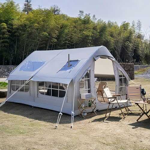Inflatable Camping Tent 8 Man Family Air House Tent for 6 to 8 Person with Sewn-in Groundsheet, Large Waterproof Big Blow up Tent with Hand Pump & Stove Jack, UPF50+