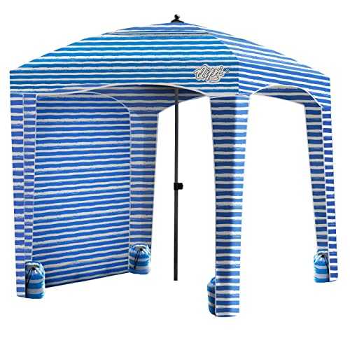 Qipi Beach Cabana - Easy to Set Up Canopy, Waterproof, Portable 6' x 6' Beach Shelter, Included Side Wall, Shade with UPF 50+ UV Protection, Ultimate Sun Umbrella - for Kids, Family - Siesta Beach