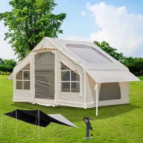 Inflatable Tent House with Pump, 2-6 Person Instant Glamping Camping Tents House, Easy Family Tents 4 Seasons Waterproof Inflatable Tent Camping with Mesh Windows
