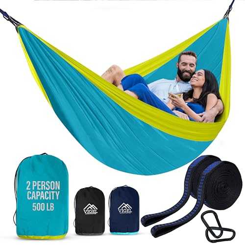 Vigel Camping Hammock - XL Double Hammock 500 Lb Capacity - Nylon Hammock - 2 Person Hammock - Portable Tree Hammock - Hammocks for Outside - Camping Accessories for Outdoor, Travel, Hiking