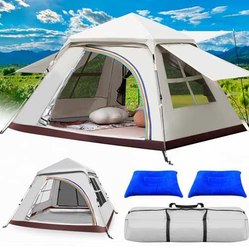 Dibaful Camping Tent, Automatic Instant Pop Up Tent with Moisture-proof mat & Inflatable pillow, Double Seal with Roof Cover, Easy Set Up for Hiking Picnic Beach Include Carry Bag