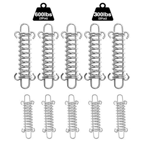 10PCS Tension Springs with Hooks for Tent,Stainless Steel Heavy Duty Windproof Camping Springs, Tarp Springs, Porch Spring, Dog Lead Extension Springs, 5 * 12cm Plus 5 * 9cm