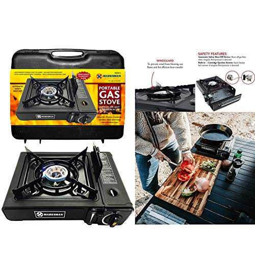 MARKSMAN Portable GAS COOKER Butane Camping Stove FREE Carry Case BBQ Outdoor Indoor Kitchen Hiking Single Burner Caravan House Party Boating Fishing Cookware Garden Patio Picnic Cooking Refills UK