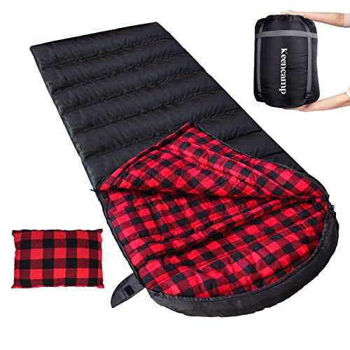 Keencamp Sleeping Bag Outdoor Flannel Warm 3-4 Seasons Cotton Inner Lining XXL Blanket Sleeping Bag Portable Lightweight Winter Sleeping Bags Camping for Adults 230 x 90 cm Black