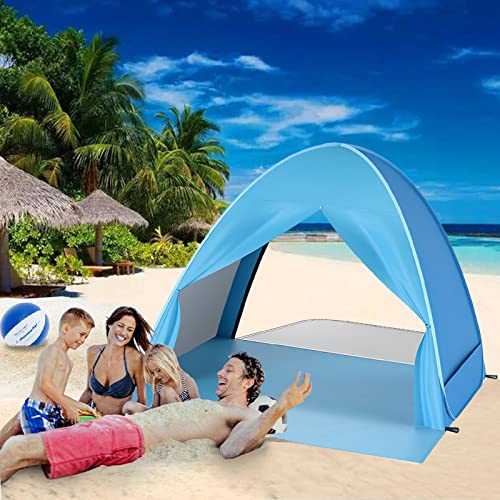 Beach Ten Pop up with curtain,Kratax UPF 50+ Beach Shelter, Portable Beach Sun Shade Tent, Automatic Lightweight Beach Camping Shelters for Adults, Baby, 1-4 Person, with Carry Bag