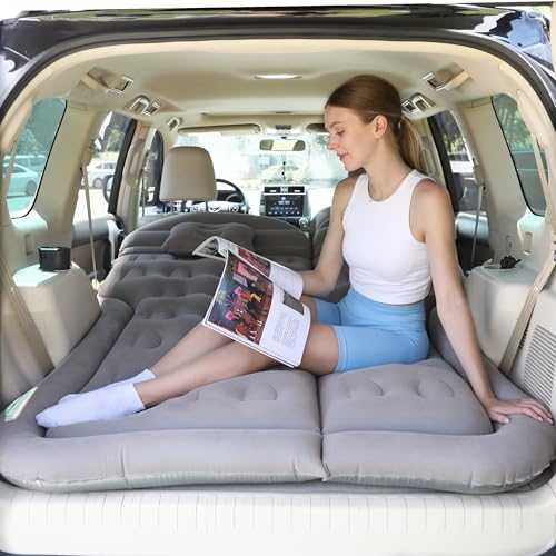 Liphier SUV Air Mattress Car Bed Inflatable Mattress for Truck Backseat - Foldable Air Mattress with Flocking Surface and Electric Pump Portable Air Bed for Home Tent Camping Travel - Light Grey