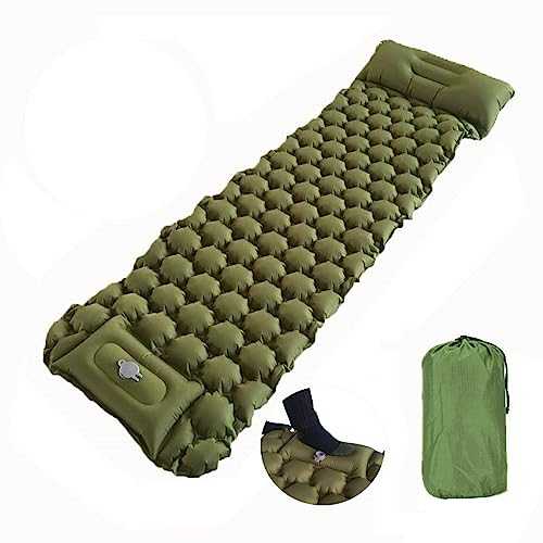 Sleeping Pad for Camping 1 Person, 200×65×6 cm, 30s Inflate by Foot-Pressing, Waterproof (Green Single)