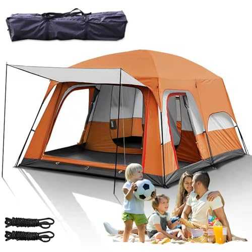 Family Camping Tent, 4-6/6-8/8-10 Man Person Outdoor Tent, Dome Camping Tent with Porch, Carry Bag, Privacy Changing Room Shelter Waterproof, 2 Windows & 3 Doors, Backpacking Tent
