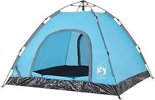 vidaXL 3-Person Dome Camping Tent - Blue, Waterproof Polyester, Quick-Release Setup with E-Port and Carry Bag, 210x200x150 cm, Dual Door